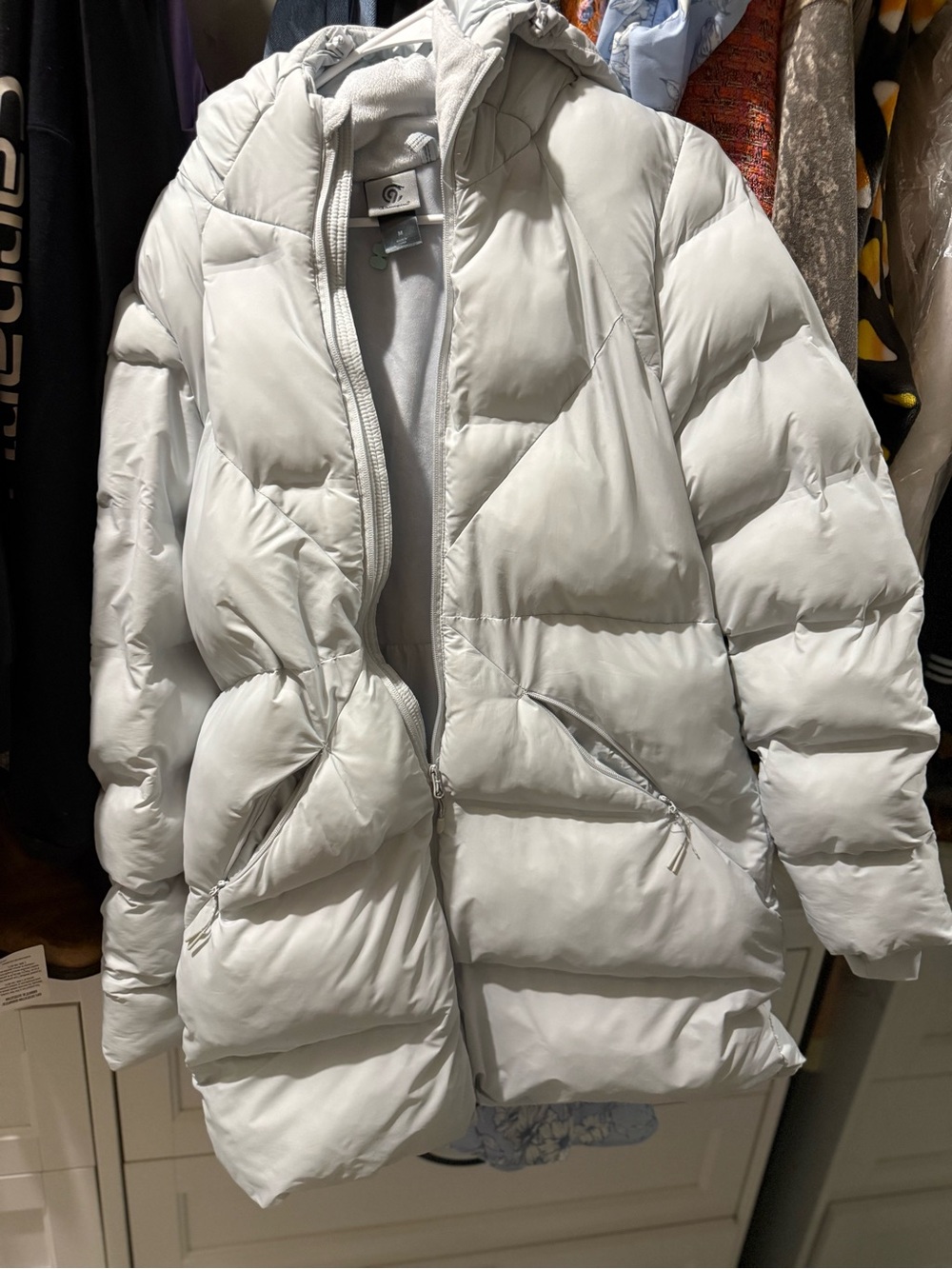 Champion long puffer zip pockets and hood size M